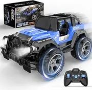 DEERC DE42 Remote Control Car RC Racing Cars,1:18 Scale 80 Min Play 2.4Ghz LED Light Auto Mode Off Road RC Trucks with Storage Case,All Terrain SUV Jeep Cars Toys Gifts for Boys Kids Girls Teens,Blue