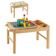 Costway Lego Play Center Wooden Activity Table Toys Storage Drawing Writing Desk Natural