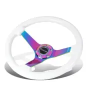 NRG REINFORCED 350MM 3"DEEP NEO CHROME 3-SPOKE WHITE WOOD GRAIN STEERING WHEEL
