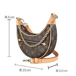 【Louis Vuitton 路易威登】LV M81098 Loop花紋LOGO雙背帶設計Monogram帆布鍊帶手提斜背彎月包(咖啡)