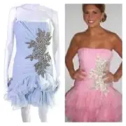 Sherri Hill Womens Tulle Ruffled Beaded Applique Cocktail Dress Blue Size 6 Prom