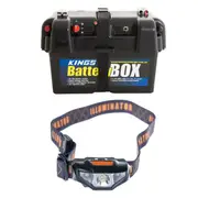 KINGS Battery Box Portable 12V 2x USB & Cig Socket + Illuminator LED Head Torch