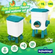 Bird Chicken Feeder Coop Waterer Set 12kg Food 11L Automatic Water Dispenser