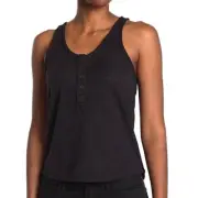 New Melrose and Market Slub Knit Button Front Henley Tank Top Black Size 2X