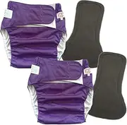 2 Pack Adult Cloth Diapers with Diaper Inserts, Washable Reusable Adult Diaper Cover Elderly Incontinence Protection Nappies Underwear Adult Diaper for Women Man, Waist 39.4-53.2” (Purple XL)