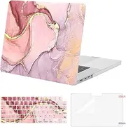 MOSISO Compatible with MacBook Pro 16 inch Case 2025-2021 Release A2485 M1 Pro/Max with Liquid Retina XDR Display Touch ID, Plastic Hard Shell&Keyboard Cover&Screen Protector, Marble MO-MBH253, Pink