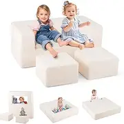 INFANS Modular Kids Play Couch, Toddler Sectional Fort Building Sofa for Playroom, Bedroom, Convertible Soft Foam Furniture Playset and Floor Cushion for Boys and Girls (Beige)