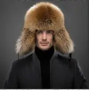 Men's Fur Hat Winter Warm Fur Cap Fox Fur Leather Russia Aviator Hats For Outdoor brown/black/grey