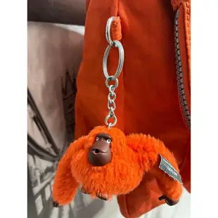 KIPLING 比利時品牌橘色配卡其色背帶可擴充容量肩背包