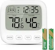 ORIA Digital Thermometer Hygrometer, Indoor Temperature Humidity Monitor Gauge, Thermometer Humidity Meter with Clock, Calendar, Comfort Indicator, 12/24 H, Battery Operated for Home, Office