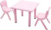 Kid's Adjustable Square Pink Table & 2 Pink Chairs Set
