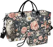 [ZRYSMY] Owls Flowers Colorful Duffel Bag for Traveling, Travel Bag Gym Bag, with Multiple Interior Pockets Shoulder Weekender Bag for Women Men with Toiletry Bag 20.5L x 1.9W x 13.8H, Multi-Colored