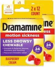 Dramamine Chewable Less Drowsy, Motion Sickness Relief, Raspberry Cream Flavor,