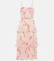 [Self-Portrait] Self-Portrait Floral chiffon midi dress AU 14 white