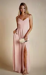 Birdy Grey Devin Chiffon Formal Bridesmaid Prom Dress Maxi Dusty Rose Pink M
