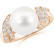 Freshwater Pearl and Diamond Swirl Ring
