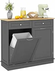 Costway Kitchen Tilt Out Trash Cabinet, 40 L Trash Can Cabinet w/Countertop & 2 Drawers, Freestanding Pet Proof Recycling Cabinet, Hidden Garbage Can Holder w/Storage (Grey)