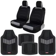 2-Tone Faux Leather Neoprene Charcoal Front Seat Covers & Car Floor Mats Set (for: Fiat)