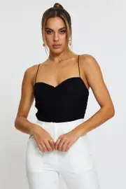 Black Bodysuit Top Mesh - Size L, Women's Bodysuit