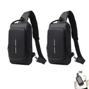 2pcs Sling Backpack Anti Theft USB Port Sport Chest Shoulder Bag Lightweight Crossbody Bag -Black