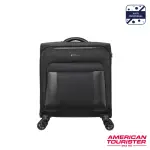 【AMERICAN TOURISTER 美國旅行者】18吋 BASS 前開式商務抗菌布面軟殼登機箱/行動辦公室/行李箱/布箱(黑色)