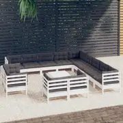 14 Piece Garden Lounge Set with Cushions White Solid Pinewood vidaXL