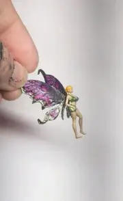 Hand made Fairy Minature Figurine green bikini And translucent Wings