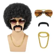 Afro Wig Men 70s Costume Wig Short Curly Black Disco Wigs for Men Natural Fluffy