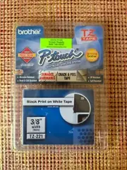 Genuine BROTHER P-Touch TZ-221 9mm 3/8" Black Print on White Tape Label NEW