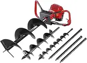 Giantz Post Hole Digger 80cc Garden Auger Ground Drill Bit Set Power Tools Hand Tool Gardening Accessories Gifts for Seedlings, Flowers Plant Fence Extension, 3m Depth 100/200/300mm Diameter
