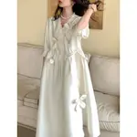 ✨現貨✨M-XL大尺碼洋裝 重工手工花朵優雅禮服洋裝 2024新款 白色 設計感 寬鬆顯瘦裙子