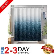 Water-Resistant Ombre Shower Curtain Set - Rustic Dark Sea Blue with Hooks