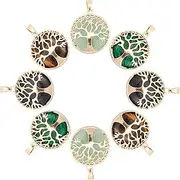 [PH PandaHall] Tree of Life Pendant Crystal Stone Charms Natural Synthetic Gemstone Pendant Flat Round Quartz Charms