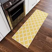 Ottomanson Glamour Collection Rubber Backed Carpet Runner with Elegant Grid Design, Yellow, 50cm x 150cm