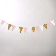 Party Decorations 10Ft Pink White Gold Paper Triangle Garland Flag Bunting Pennant Banner for Wedding Bridal Shower Birthday Party Home Decoration (Color : 10Ft 15Flag)