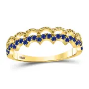 10k Yellow Gold Round Blue Sapphire Scalloped Stackable Band Ring 1/4 Cttw