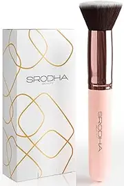 SRODHA Beauty Make Up Brush Set | 3 Piece Kit | Face Brushes Liquid Foundation Concealer Powder Blush Blending | Includes Flat Top Kabuki, Makeup Blender Sponge & Brush Silicone Cleaning Mat (Pink)