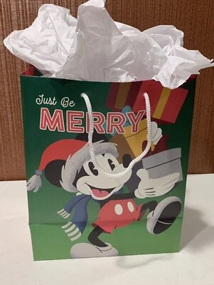 Mickey Mouse Hallmark Official 7 3/4 X 9 3/4 Inch Gift Bag W/ White Gift Paper!
