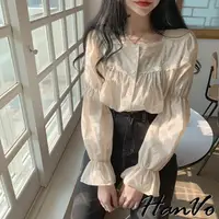 在飛比找momo購物網優惠-【HanVo】現貨 復古小甜美方領蕾絲襯衫(韓系時髦百搭寬鬆