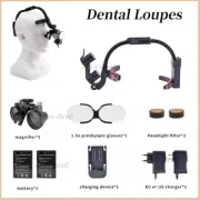 Dental Binocular Loupes 2.5 3.5x Magnifier Headband Helmet LED Headlight 5W