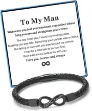 To My Man Bracelet for Boyfriend Husband Mens Infinity Leather Bracelets Valentine Birthday Fathers Day Christmas Gifts for Him