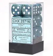 Chessex D6 Dot Dice Set, 16mm Size, Speckled Sea/White (12 Piece)