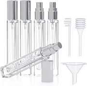 Seafulee 5PCS Cologne Atomizer Empty, 10ML Mini Perfume Bottles Refillable With Dispenser Tools, Pocket Spray Bottle for Travel and Sample Container (Transparent+Silvery Cap)