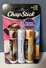 CHAPSTICK S'Mores Chocolate Marshmallow Graham Cracker Lip Balm 3-Pack SEALED