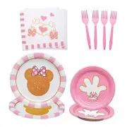 96 Pcs Minnie Tableware Set for Girl Pink Animals Theme Party Supplies With