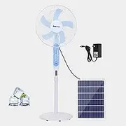 Solar Rechargeable Floor Standing Fan With Solar Panel, 16'' Battery Powered, Two Charging Methods, 3 Speeds, Oscillating Pedestal Fan For Home Warehouse(B)
