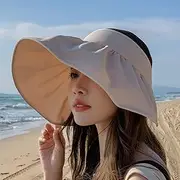 [Ling88] Women Foldable Sun Hat Quick Dry Sun Hat Women's Summer Anti-Ultraviolet Beach Riding Empty Top Big Brim Face-Covering Shell Sun Hat Outdoor Hiking Gardening Hat,Khaki