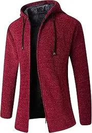 [Generic] Men's Full Zip Lined Cardigan Hoodies Zip up Men Hoodie Winter Knit Sweater Regular Fit Sweater Thick Hooded Coat