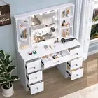 White Dressing Table Set, Modern Vanity Make up Desk with LED Mirror & 7 Drawers