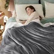 Bedsure Sherpa Fleece Blanket Queen Size for Bed - Thick and Warm, Soft Fuzzy Plush Queen Blanket for Winter, Grey, 90x90 Inches